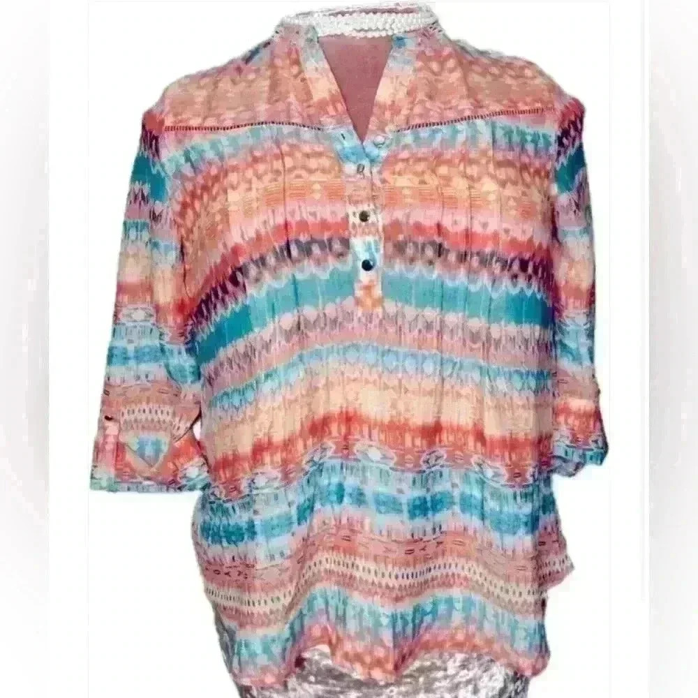 Cocomo Pastel Stripe V-Neck Pullover Blouse